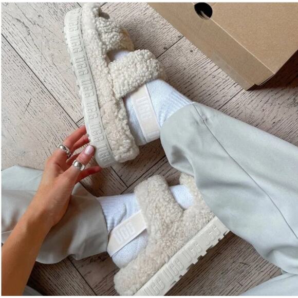 NEW UGG OH FLUFFITA Slide - Natural Slingback Logo Size 10 - Picture 3 of 5